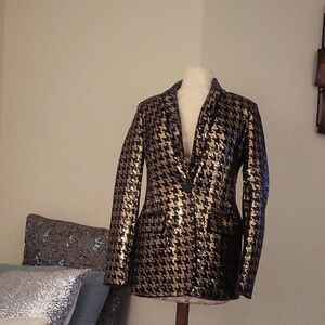 Elegant Black and Gold Houndstooth Blazer